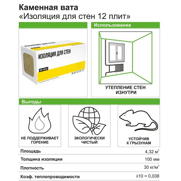 Утеплитель для стен ТЕХНОНИКОЛЬ 100 мм 6 плит 600x1200 мм 4.32 м2 - фото 4