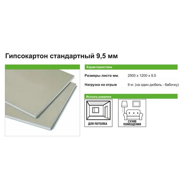 Гипсокартон 9.5 мм Knauf 2500x1200 3 м2 - фото 4