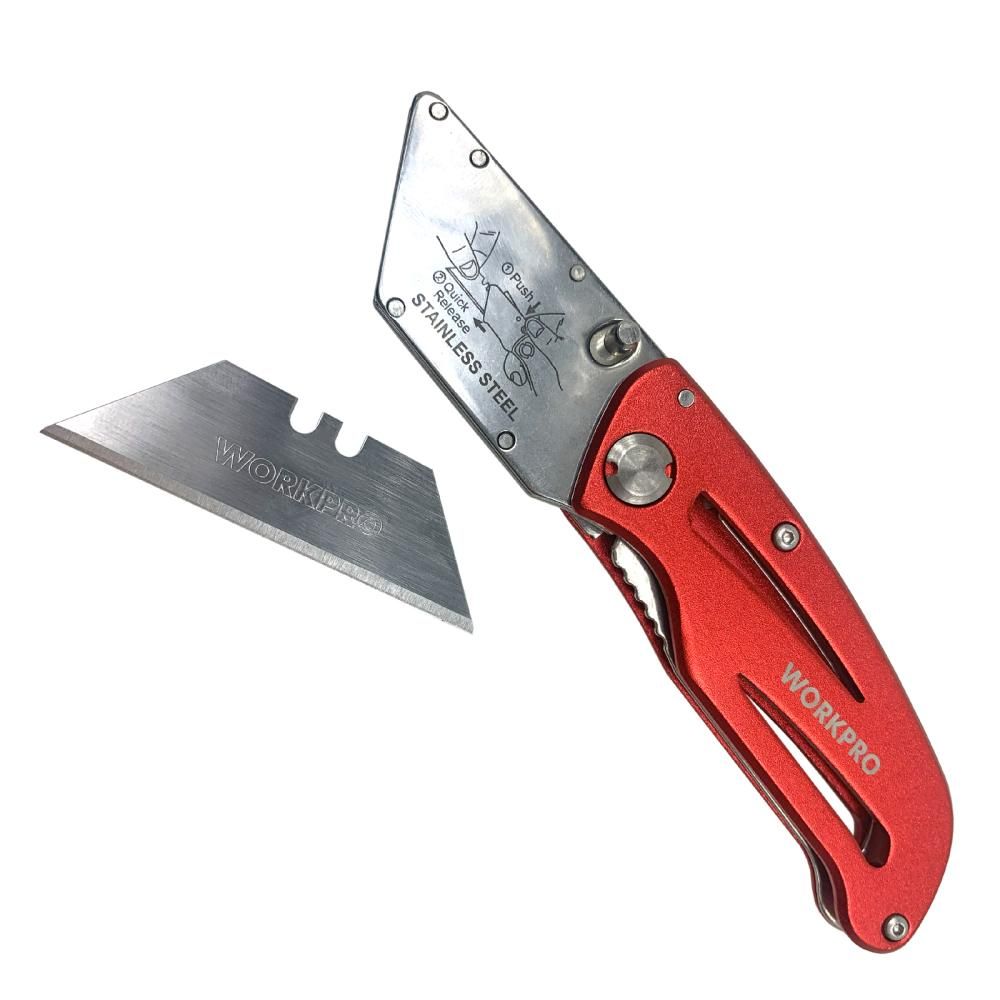 Нож WORKPRO универсальный складной алюминиевый со сменными Лезвия WORKPROми - фото 3