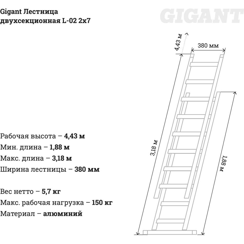 Двухсекционная лестница Gigant L-02 (4627147756261) - фото 8