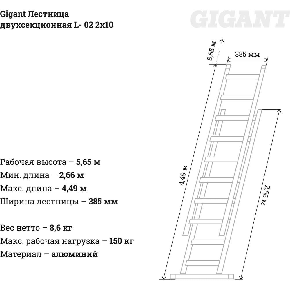 Двухсекционная лестница Gigant L-02 (4627147756292) - фото 8