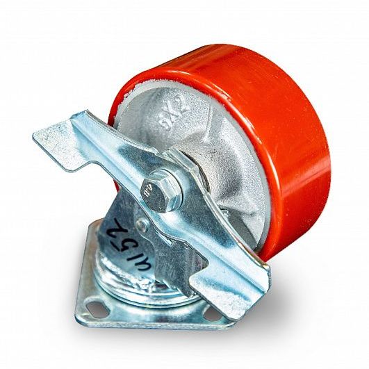 Колесо большегрузное поворотное SCpb 55 125 мм полиуретановое с тормозом (N) 1024152