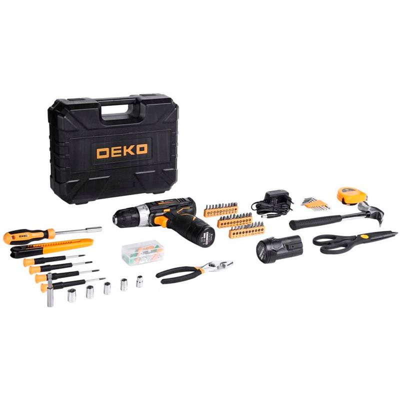 Аккумуляторная дрель-шуруповерт DEKO GCD12DU3 в кейсе + набор 104 инструмента для дома фото 2