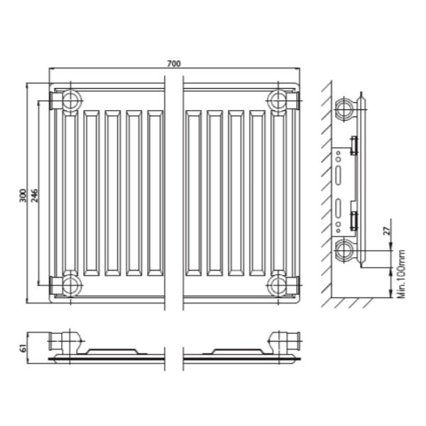 Стальной панельный радиатор Тип 10 Kermi FKO 10 500x1600 - фото 4