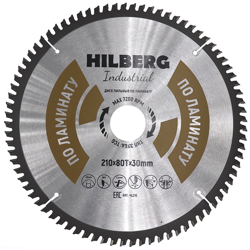 Диск пильный по ламинату TD Hilberg Industrial 210x30x80T