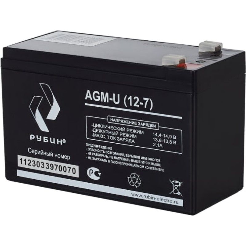 Аккумулятор Рубин 12V 7Ah технология AGM