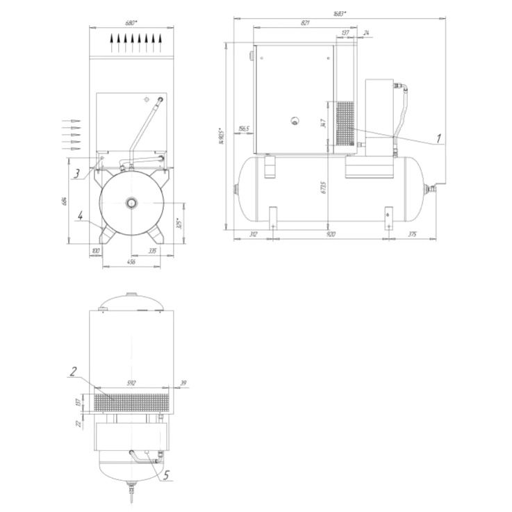 Винтовой компрессор Remeza ВК10Т-10(15)-270Д (габаритные и присоединительные размеры)