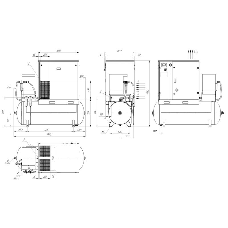 Стационарный компрессор Remeza ВК20Т-16-500Д2 (габаритные и присоединительные размеры)