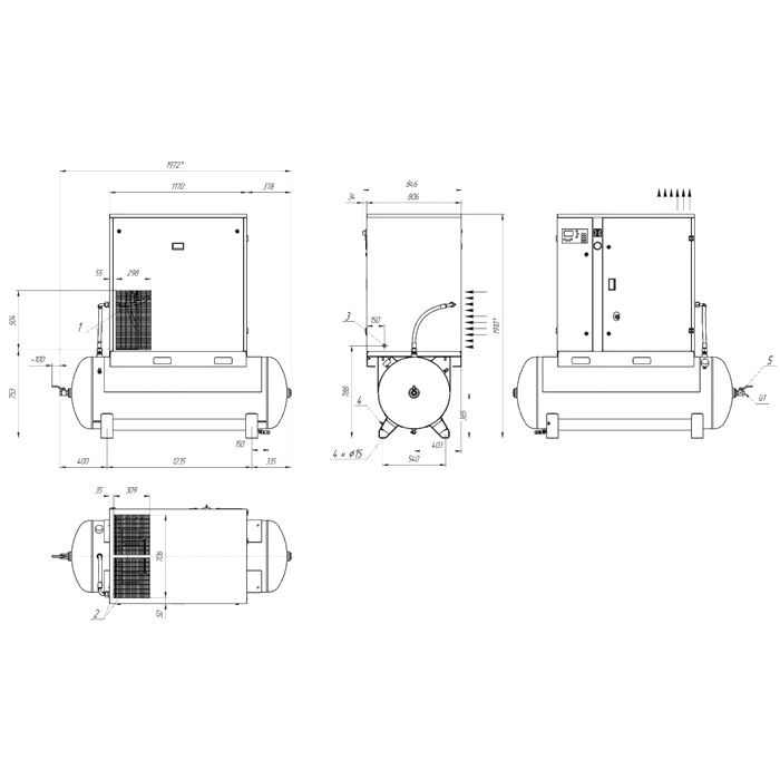 Ременной компрессор Remeza ВК25Т-8(10)-500 (габаритные и присоединительные размеры)