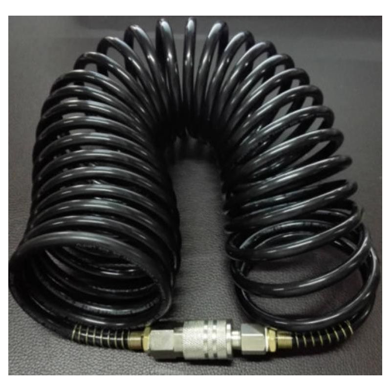 Шланг спиральный черный полиуретановый с быстросъемными соединениями профи 20бар 8*12мм 20м - фото 2