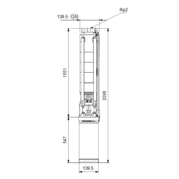 Погружной электронасос для чистой воды Грундфос SP 9-25 3x400В (d 140 мм) - габаритный чертеж