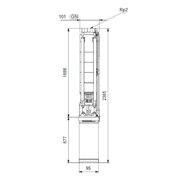 Насос для скважин Grundfos SP 9-29 3x400В (d 101 мм) - габаритный чертеж