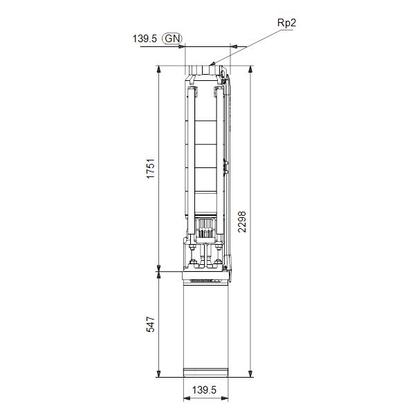 Погружной скважинный насос Grundfos SP 9-29 3x400В (d 140 мм) - габаритный чертеж