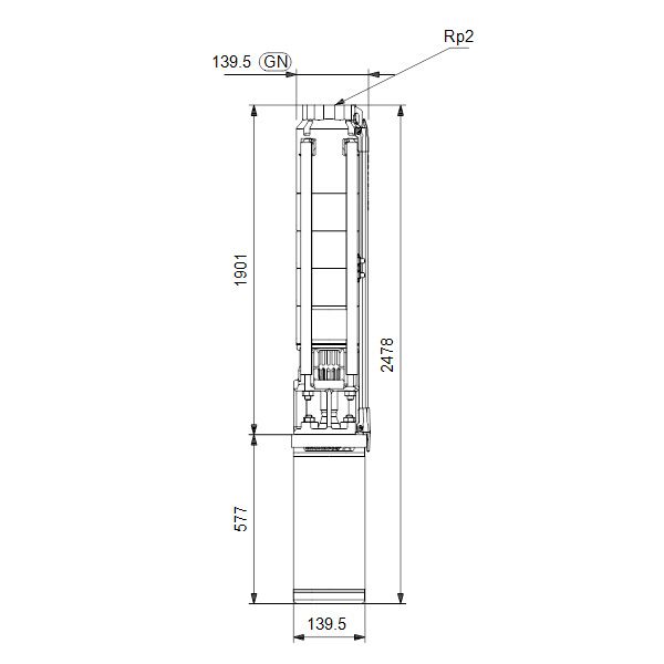 Скважинный насос Грундфос SP 9-32 3x400В (d 140 мм) - габаритный чертеж