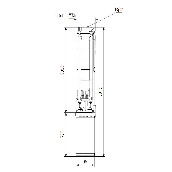Электронасос для скважин Грундфос SP 9-36 3x400В (d 101 мм) - габаритный чертеж