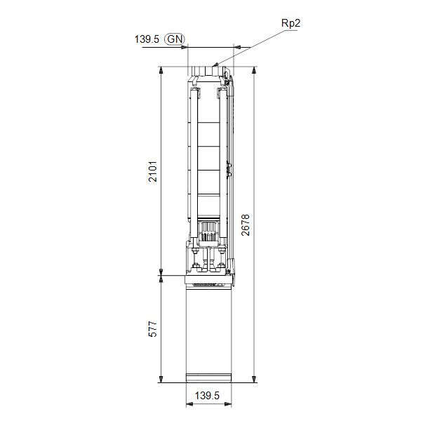 Погружной скважинный электронасос Грундфос SP 9-36 3x400В (d 140 мм) - габаритный чертеж