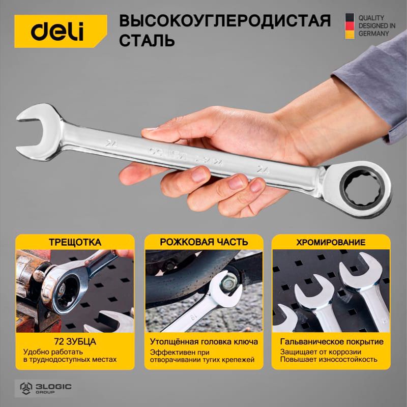 Набор комбинированных ключей с трещоткой 6 шт DELI DL140106T фото 2
