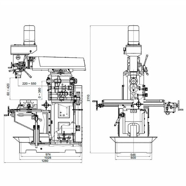 Фрезерный OPTIMUM OPTImill MT 60 (схема)