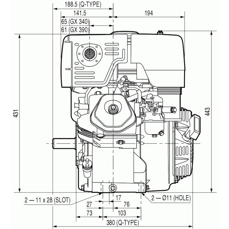 Двигатель бензиновый GROST GX 390 E (V тип) конструкция