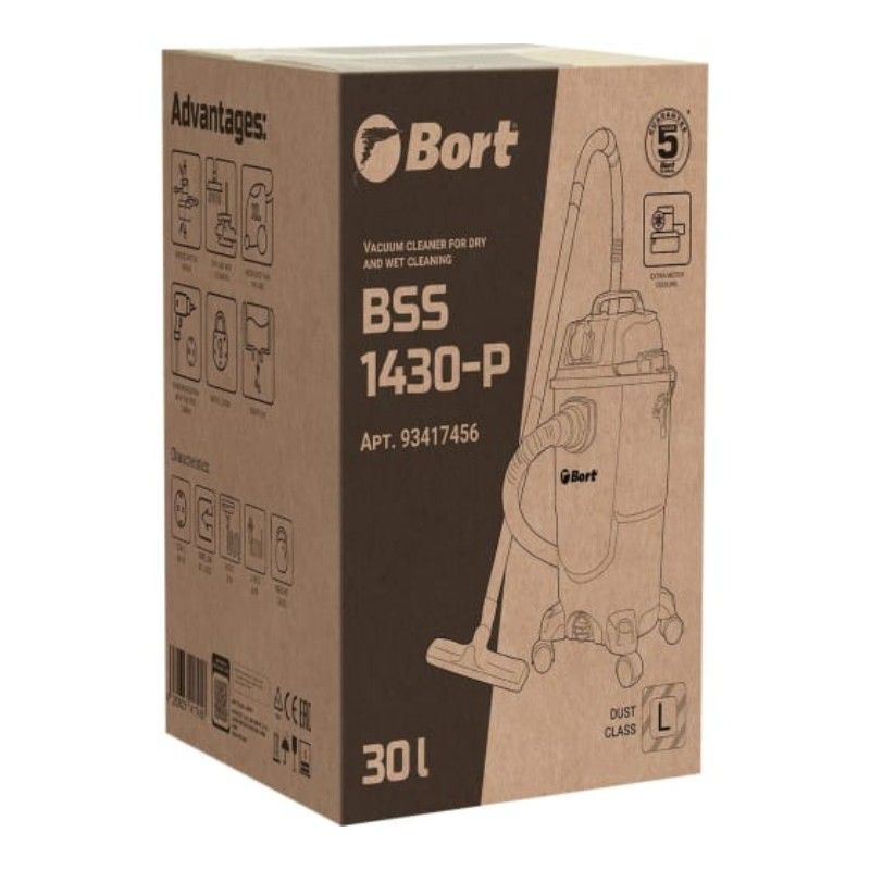 Строительный пылесос BORT BSS-1430-P упаковка