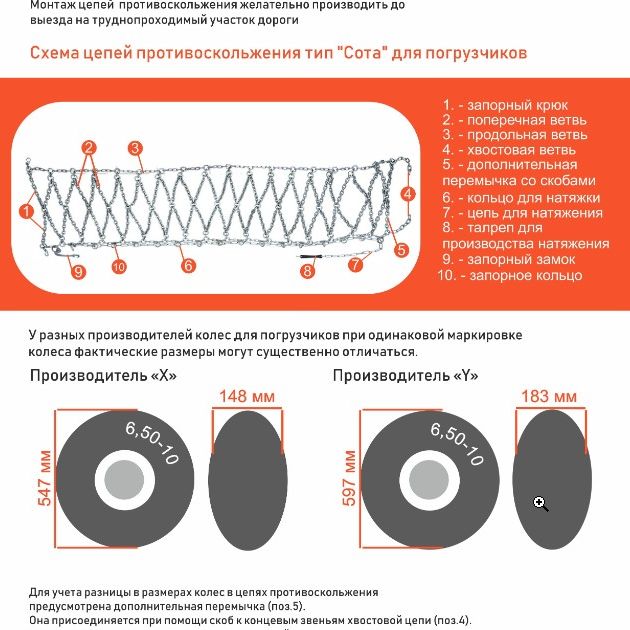 Цепь противоскольжения 6.5-10 Сота (комплект 2 шт)