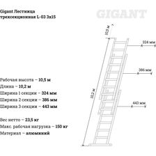 Трехсекционная лестница Gigant L-03 (4627174674675) - фото 3