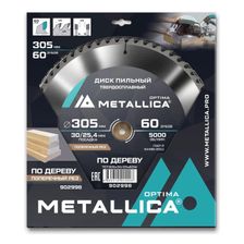 Диск пильный тв. сплав. METALLICA Optima 305x30/25,4 мм, 60 зубов, Т=3,2 мм по дереву поперечный - фото 1