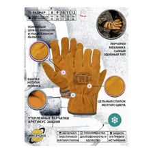 Перчатки зимние цельноспилковые из КРС желтые А класса Arcticus резинка на запястье, р.10, 1 пара, арт. 20020 W-101 - фото 3
