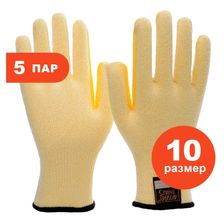 Перчатки Nitras трикотажные, порезостойкие TAEKI желтые, без покрытия 10G, р.10, 1/5, 5 пар, арт. 6750-105 - фото 2