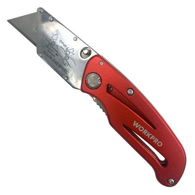 Нож WORKPRO универсальный складной алюминиевый со сменными Лезвия WORKPROми - фото 1