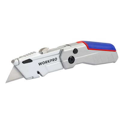 Нож WORKPRO универсальный складной выдвижной алюминиевый со сменными Лезвия WORKPROми - фото 1