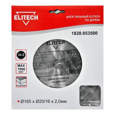 Диск пильный по дереву Elitech 1820.053500 24Т 185x20/16x2 мм