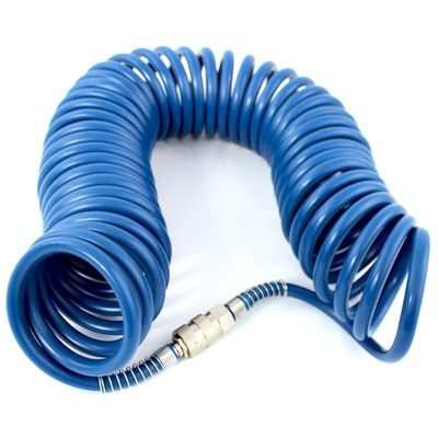 Шланг Pegas pneumatic спиральный синий с быстросъемными соединениями профи 10м 8*12мм 20бар - фото 1