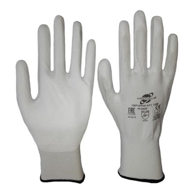 Перчатки трикотажные Arcticus полиэстер белые, с ПУ белым покрытием ладони и кончиков пальцев, 13G, р.9, 12 пар, арт. 7200 ARC-912 - фото 1