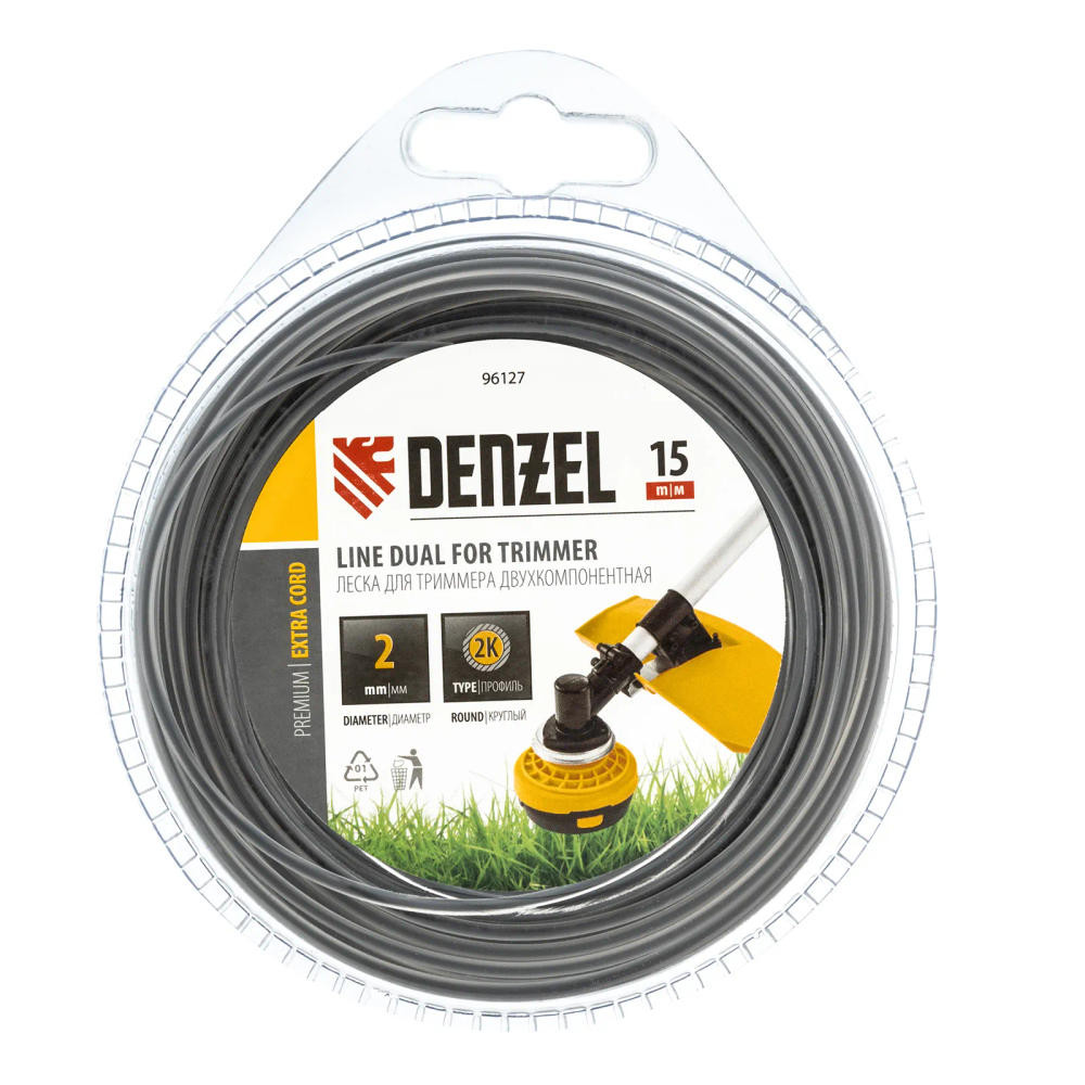Леска для триммера Denzel двухкомпонентная круглая 2 мм, 15 м Extra cord - фото 2