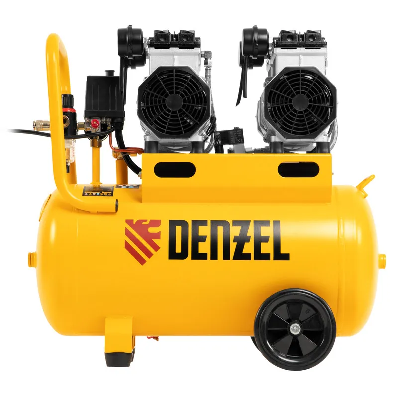 Компрессор безмасляный малошумный Denzel DLS 2200/50, 2200 Вт, 2x1100, 50 л, 380 л/мин - фото 3