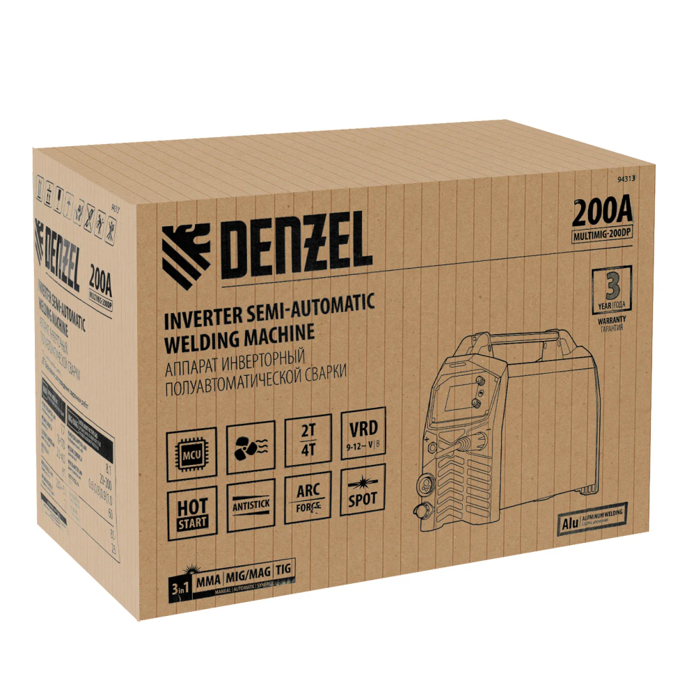 Сварочный полуавтомат Denzel MultiMIG-200DP Synergy Double Pulse, 200 А, ПВ 80% - фото 18