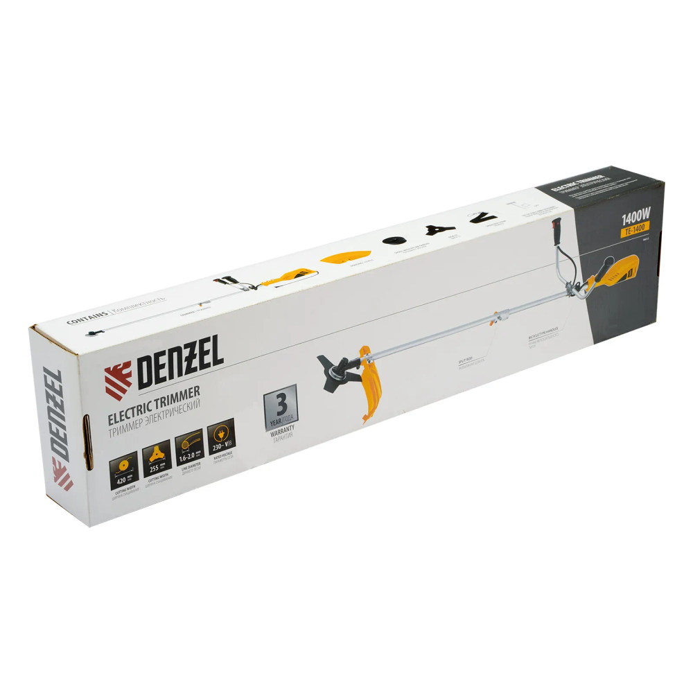 Триммер электрический Denzel TE-1400, 1400 Вт, 420 мм, катушка + диск, разборная штанга - фото 17
