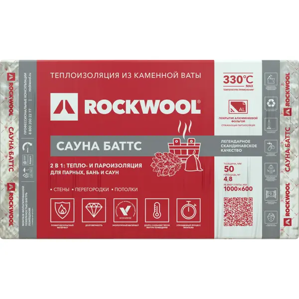 Утеплитель ROCKWOOL Сауна баттс 50 мм 4.8 м2 - фото 3