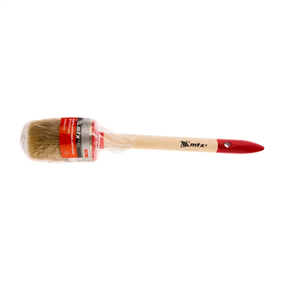 Кисть круглая MTX Профи №12 (45 мм), натуральная щетина, деревянная ручка - фото 3