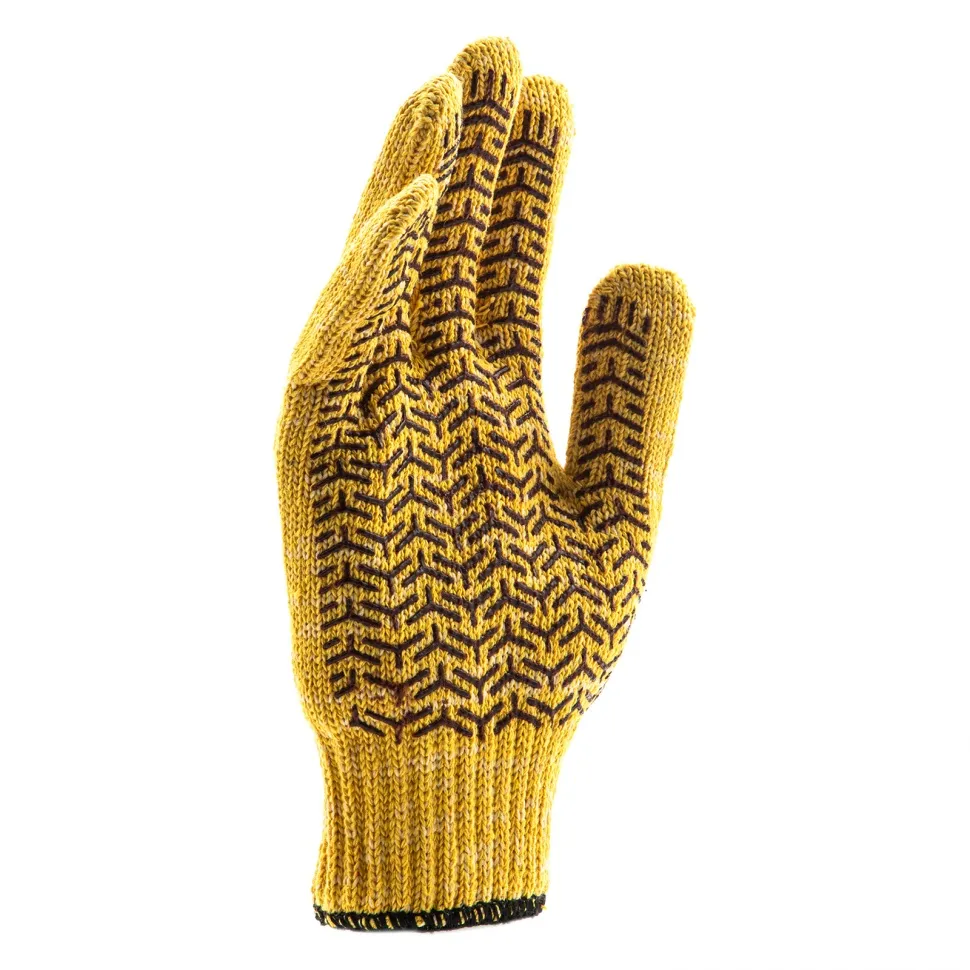 Перчатки трикотажные Сибртех усиленные, гелевое ПВХ-покрытие, 7 класс, желтые Россия - фото 3