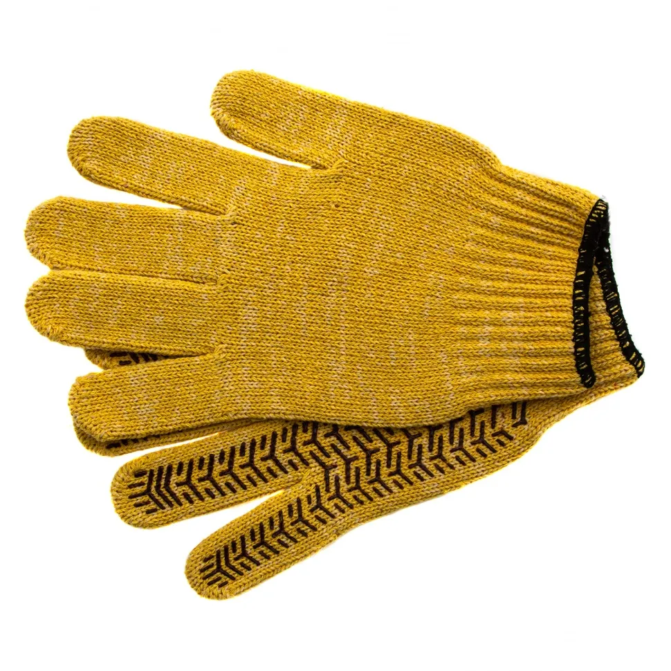 Перчатки трикотажные Сибртех усиленные, гелевое ПВХ-покрытие, 7 класс, желтые Россия - фото 4
