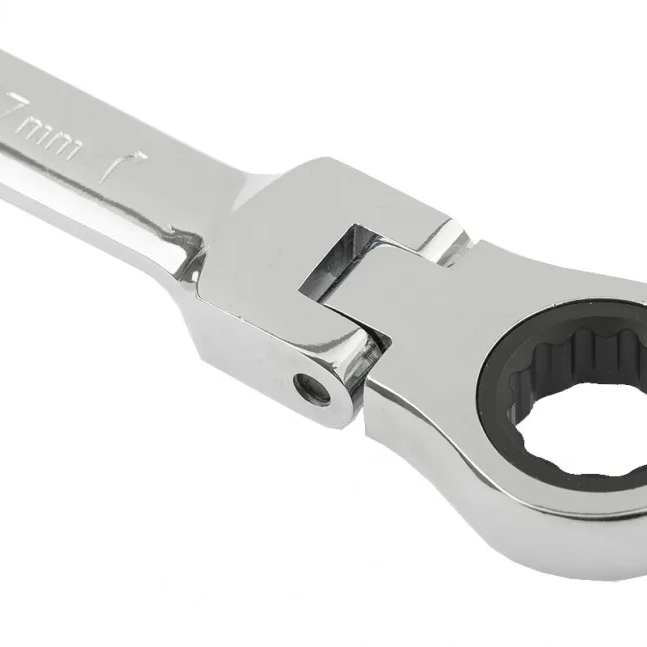Ключ комбинированный трещоточный, 17 мм, CrV, шарнирный, зеркальный хром Matrix Professional - фото 3