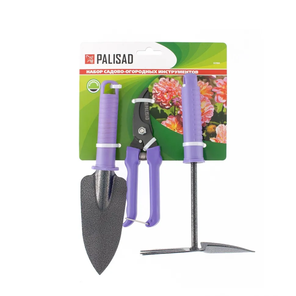Набор садового инструмента с секатором, пластиковые рукоятки, 3 предмета, Standard, Palisad - фото 3