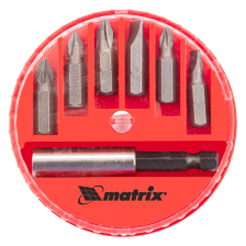 Набор бит, магнитный адаптер для бит, сталь 45Х, 7 предметов, пластиковый кейс Matrix - фото 2