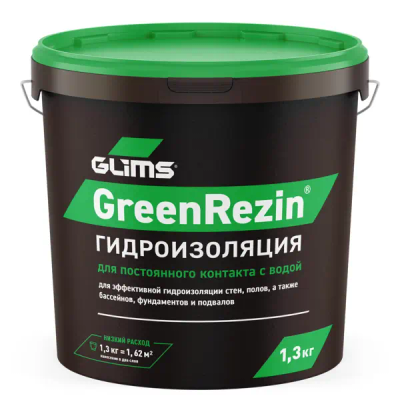 Гидроизоляция эластичная Glims GreenRezin 1.3 кг - фото 1