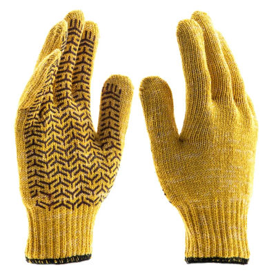 Перчатки трикотажные Сибртех усиленные, гелевое ПВХ-покрытие, 7 класс, желтые Россия - фото 1