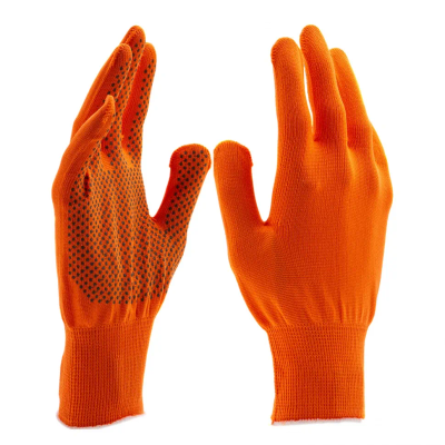 Перчатки Нейлон, ПВХ точка, 13 класс, оранжевые, XL Россия - фото 1